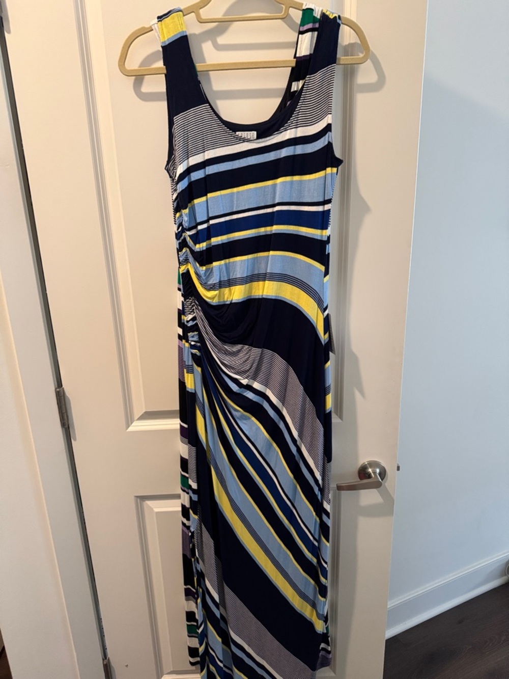 Spense Navy, Yellow & Light Blue Striped Sleeveless Maxi Dress